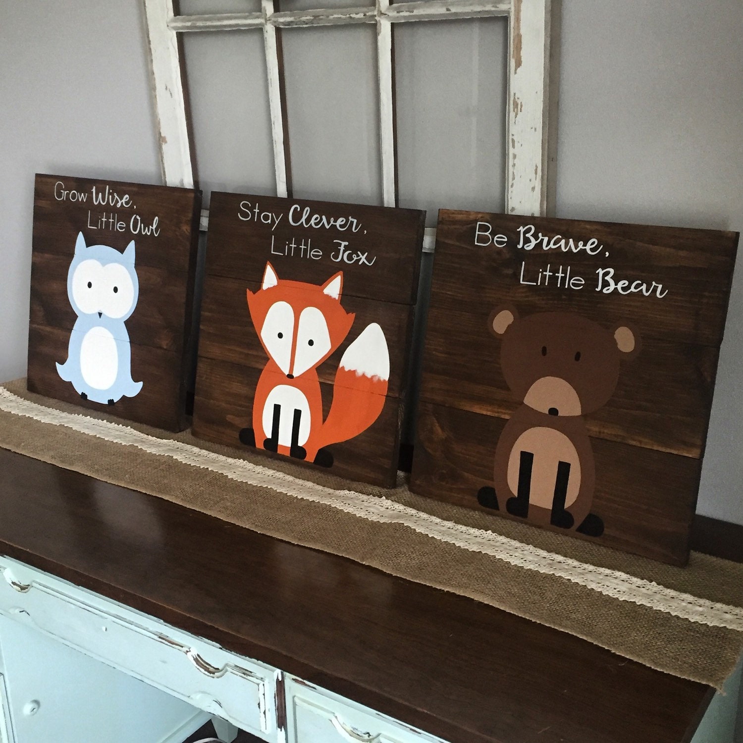 Woodland Creature Nursery Signs Set of 3 rustic pallet