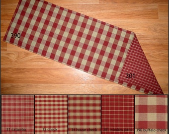 Burgundy Red and TAN Reversible Table Runner Placemats Plaid Primitive Country Rustic 24, 30, 36, 42, 48, 54, 60, 66, 72 inch