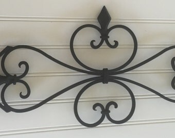 Black Metal Wall Hanging / Metal Wall Decor / Decorative Wall Hanging / Black Wall Decor /Swirled Metal /Wall Art /Fleur De Lis