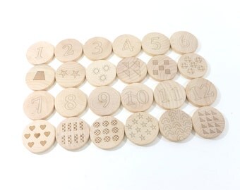 Numbers Matching Game 24 Pieces Wooden Toy - Preschool game - Waldorf Inspired Travel Game