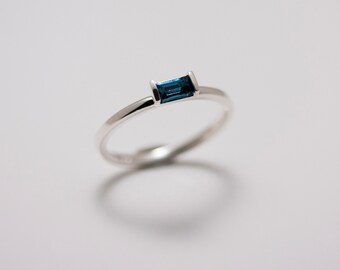 Sterling Silver London Blue Topaz Minimalist Baguette Stack Ring