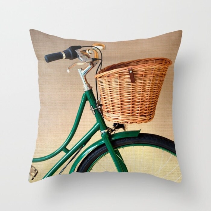 Vintage Green Bicycle throw pillow