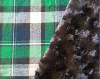 Minky Baby Blanket Flannel Plaid baby blanket brown green plaid blanket stroller blanket carseat blanket