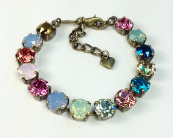 Swarovski Crystal 8.5mm Bracelet - "Crazy Quilt" - Multi-Colors - Stained Glass Window Colors - Designer Inspired - FREE SHIPPING