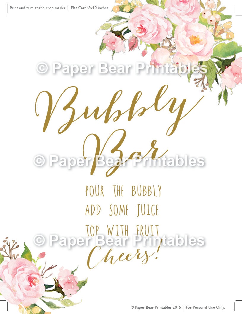 Bubbly Bar Sign Printable // INSTANT by PaperBearPrintable on Etsy