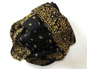Vintage Black and Gold Valdrome Cotton Scarf, Made in France, 22" x 23" Table topper, Pierre Deux, Les Olivades, Women's accessory