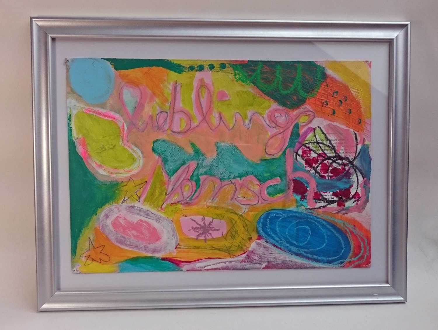 Acrylic painting on cardboard primitiv art framed folk