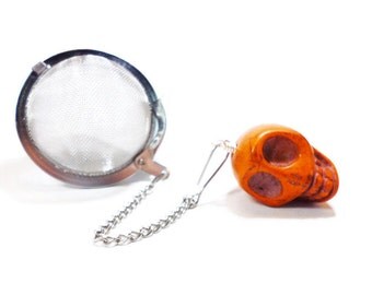 Tea Infuser with Orange Skull charm