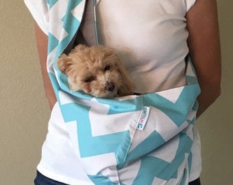 Reversible Pet Sling with Pocket - Chevron Turquoise