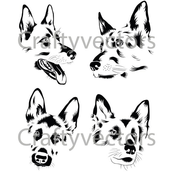 German Shepherd Portraits Vector File SVG