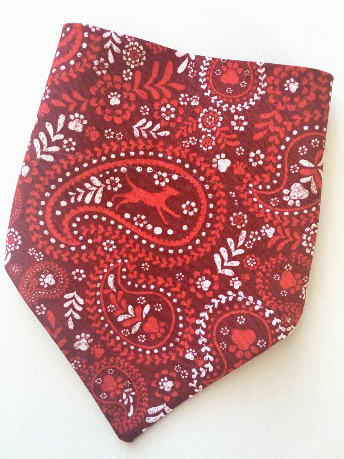 Red dog bandana paisley paw print/ over the collar dog