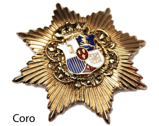 Heraldic Star Pendant - Coat of Arms Lion Castle - Crest shield 1940s - Coro signed chunky pendant