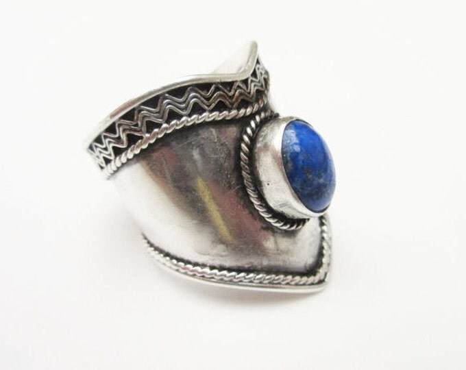 Tribal Blue Lapis Ring Sterling silver size 8 Gemstone