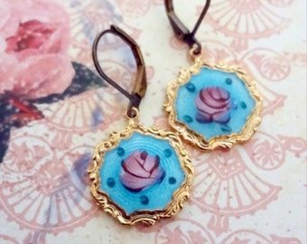 Vintage Guilloche Earrings, Romantic Earrings, Shabby Chic, Mori Girl, Romantic, Marie Antoinette Colors