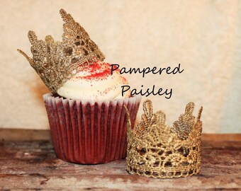 Cupcake crown toppers, mini crowns, cupcake toppers, prince birthday, princess birthday, gold crown, cake topper, tiny crown cake topper