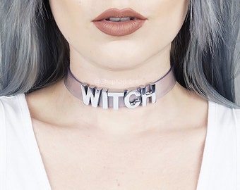 WITCH Choker | Clear Vinyl Collar | Faux Leather | PVC | Name Choker | Custom | Letters | Safe Word Choker | Shop Kadabra