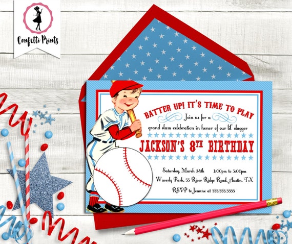 Baseball Birthday Party | Baseball Baby Shower | Baseball Party | Baseball Theme Party | Vintage Baseball Invitation - BATTER UP Printable Il_570xn