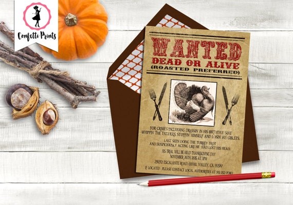 Thanksgiving Invitation - WANTED TURKEY | Thanksgiving Party | Thanksgiving Invite | Turkey Invitation | Rustic Thanksgiving | Printable Il_570xn