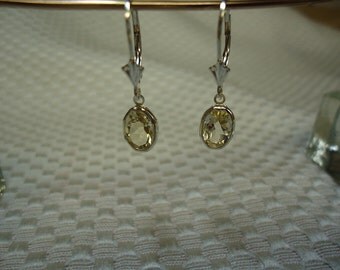 Oval Cut Citrine Dangle Leverback Earrings in Sterling Silver #1599