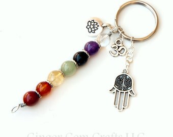 Chakra keychain, rainbow keychain, chakra jewelry, chakra stones, yoga keychain, healing keychain, lotus keychain, seven chakras