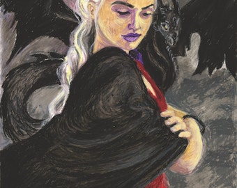 Wall art prints, game of thrones, mother of dragons, original art by Irene Carranza 17" by 20"