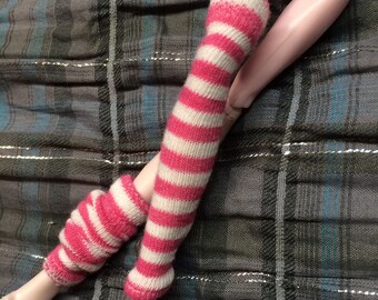 Pink and White Striped Leg Warmers/Scrunchy Socks for your Monster High, Ever After High, Pullip or Barbie Doll