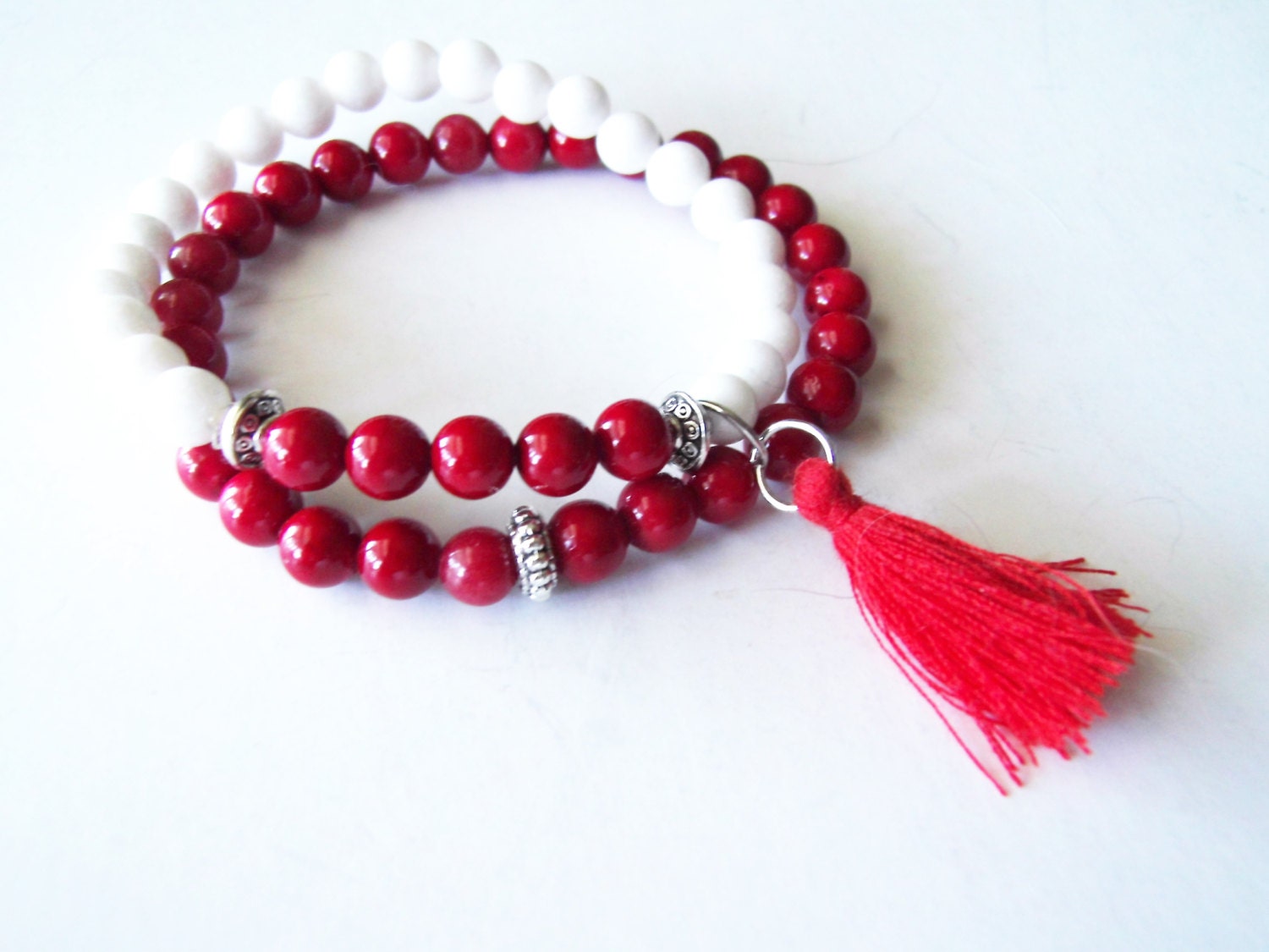 Red & White Double Gemstone Bracelet Red by TerriJeansAdornments