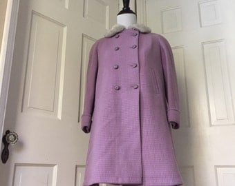 50's or 60's girl's waffle knit lavender wool pea coat