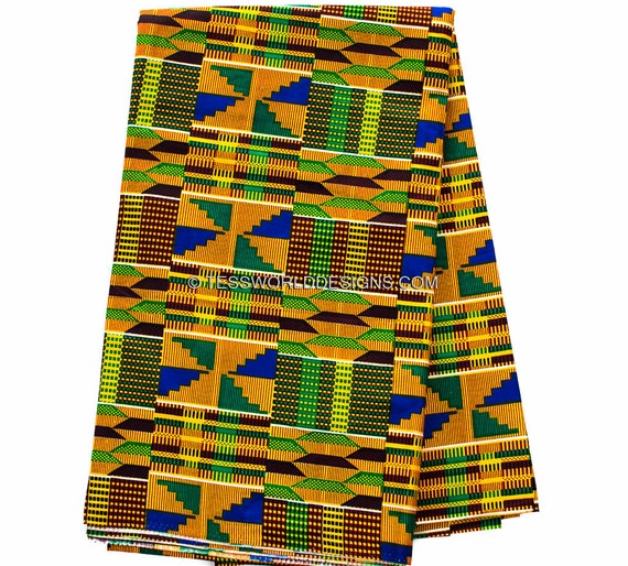 Green Traditional Kente cloth fabric/ African fabric/ Kente