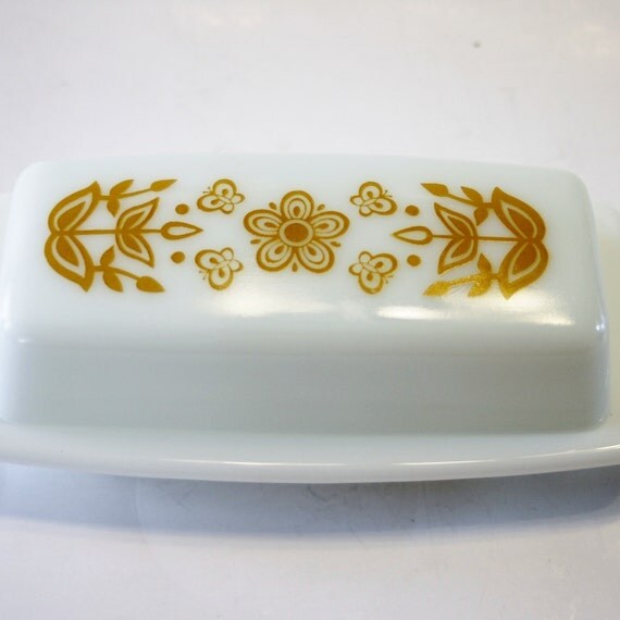 Vintage Butter Dish Corelle Gold Butterfly Butter Dish