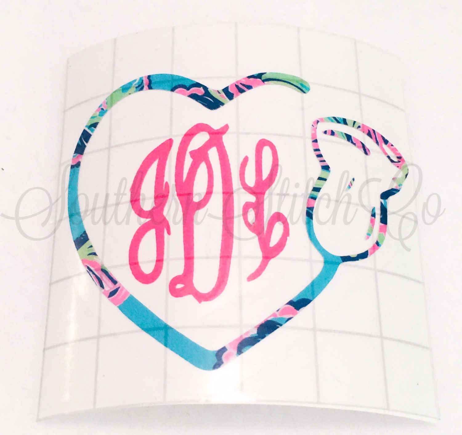 Download Sonographer Heart Lilly Pulitzer Inspired Vinyl Monogram Decal