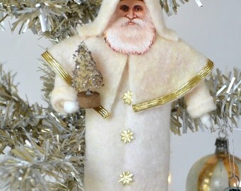 Cotton Batting Santa / Vintage Style Santa Ornament