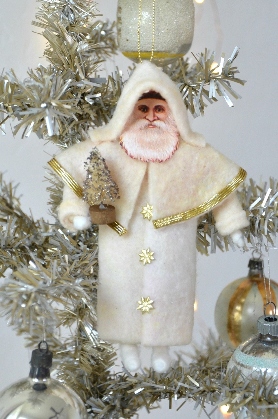 Cotton Batting Santa / Vintage Style Santa Ornament