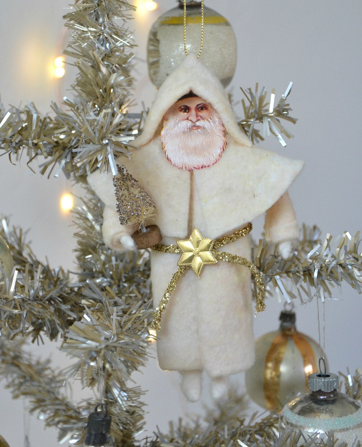 Cotton Batting Santa / Vintage Style Santa Ornament