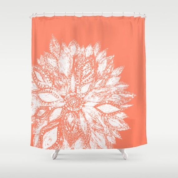 Items similar to Coral & White Flower Shower Curtain, coral shower