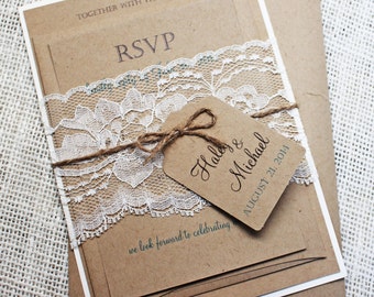 Rustic Wedding Invitation Lace Kraft Rustic Wedding Invitation Lace Kraft