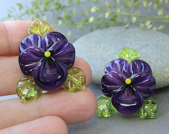 Lampwork Beads, Handmade Pansy Beads - 1 pc, Lampwork Glass, Pansy Flower, Glass Beads, Floral Lampwork, Lampwork Flower, Pansy,Glass Flower