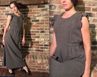 60s demure, fem fatale, versatile, lambswool cloth, silky lined, inward pin-tuck bodice, dress, small