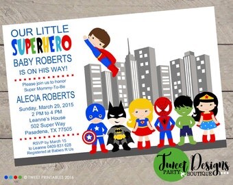 SUPERHERO BABY SHOWER Invitation, Printable Baby Shower Invitation, Superhero Baby Invitations, Superhero Invites, Baby Shower Superhero