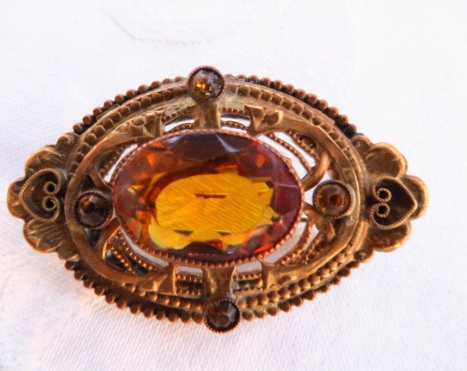 Art Nouveau Brooch, Amber Glass Pin, Vintage Art Nouveau Pin, Art Nouveau Jewelry