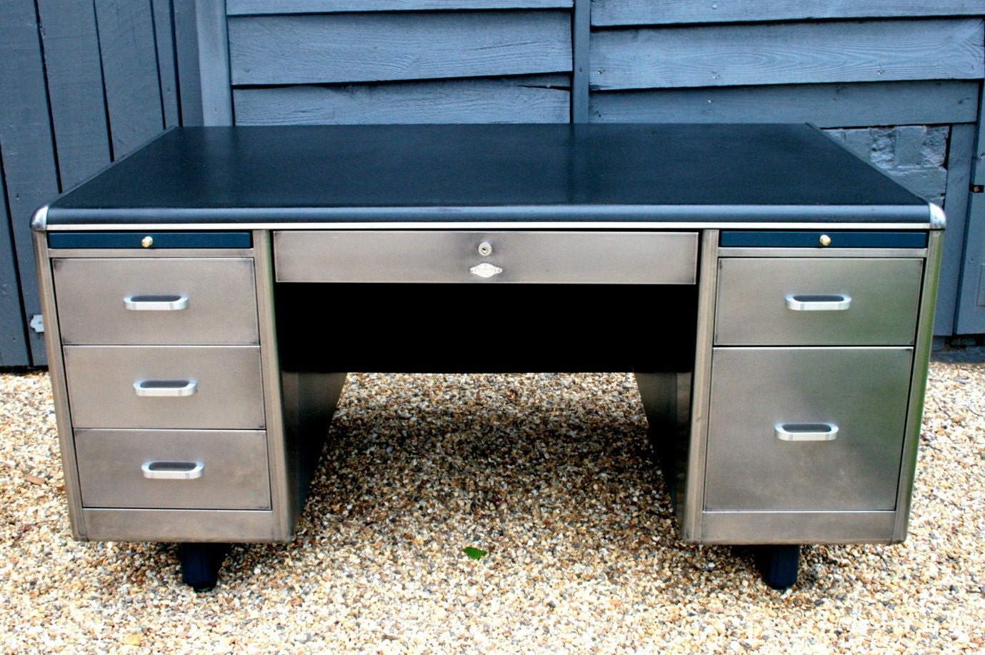 1950's Polished Steel Engineers Desk bespoke colour