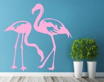 Vinyl Wall Decal Flamingo Couple Birds / Tropical Bird Silhouette Romantic Love Art Decor Sticker / DIY Mural + Free Random Decal Gift!
