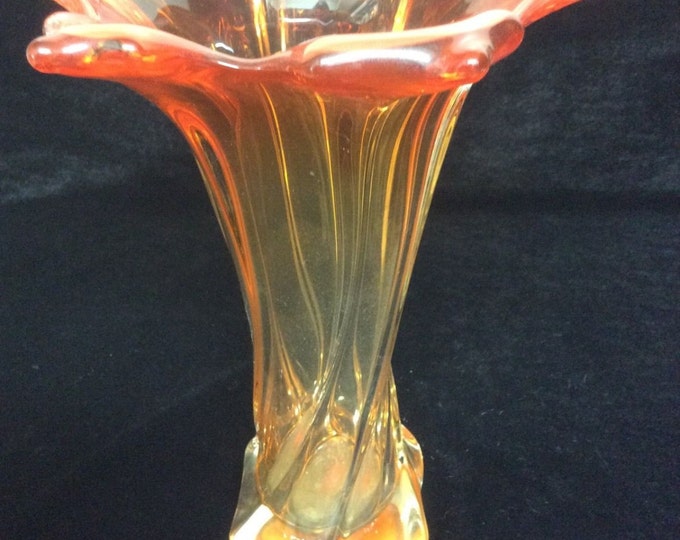 Chalet Glass Trumpet Vase Vintage Twisted Art Glass 12 Inch