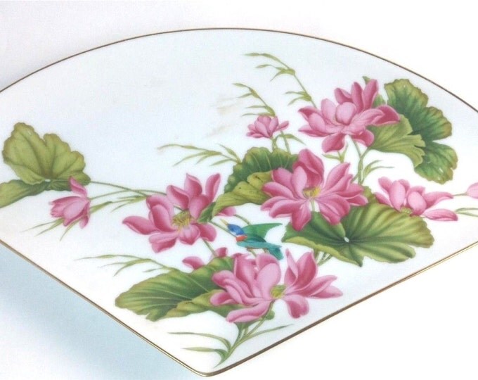 Vintage Kyoto Lotus Fan Plate Blossoms of the Japanese Year Limited Edition Wall Hanging Plate