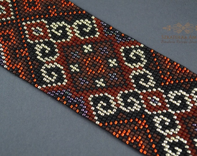 Brown red Indian bracelet Pattern Seed beads bracelet Loom bracelet Weaving bracelets Woven Gift fo her Cuff bracelets Wide Choice of colors