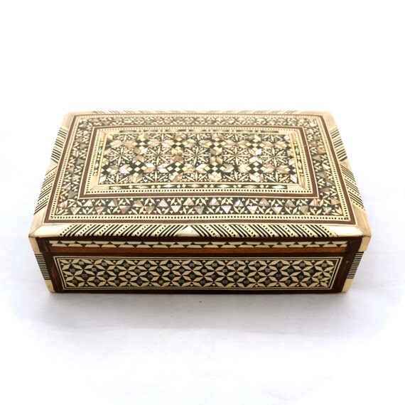 Vintage Marquetry Box Mother of Pearl Inlay by TwoTimeVintage