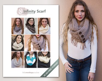 Infinity Scarf Crochet Patterns - 8 Pattern E-Book by Little Monkeys Crochet | infinity scarf crochet pdf patterns, instant download pdfs