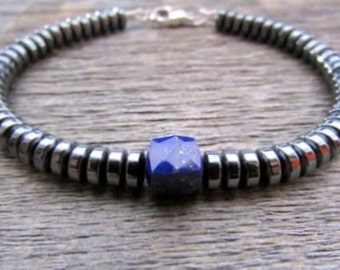 Men's Bracelet, Lapis Bracelet, Hematite Bracelet, Bead Bracelet, Stack Bracelet, Vegan Bracelet, Chakra Bracelet, Bracelets For Men