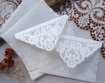Doily Paper Lace Envelopes, Handmade, White, Wedding Invitation Liner, Tea, 10 Piece Set