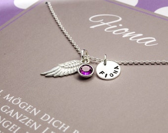 Silver necklace engraved birthstone, name jewelry